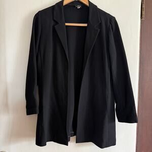 90s Vintage EILEEN FISHER | Stretch Wool Blend  Open Front Long Blazer | XS